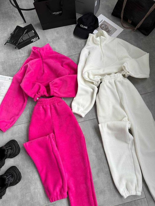 Жіночий теплий флісовий костюм кофта на затяжках штани джогери з флісу