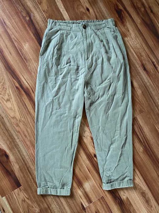 Len  bawelna spodnie haremki luzne cygaretki khaki  42 44 +size