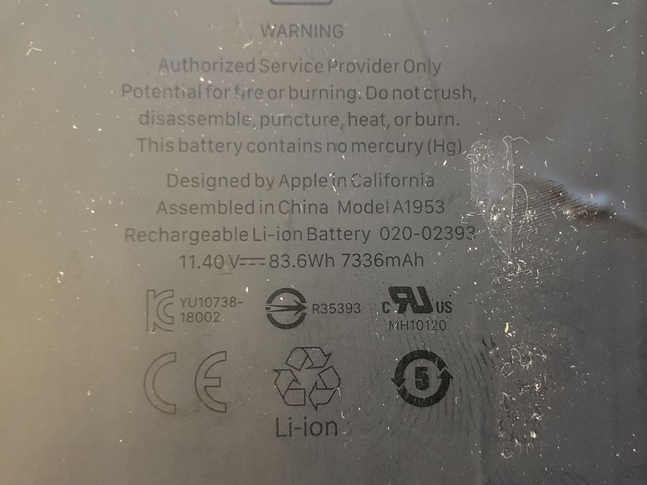 Батарея A1953 Macbook 1990 на запчастини