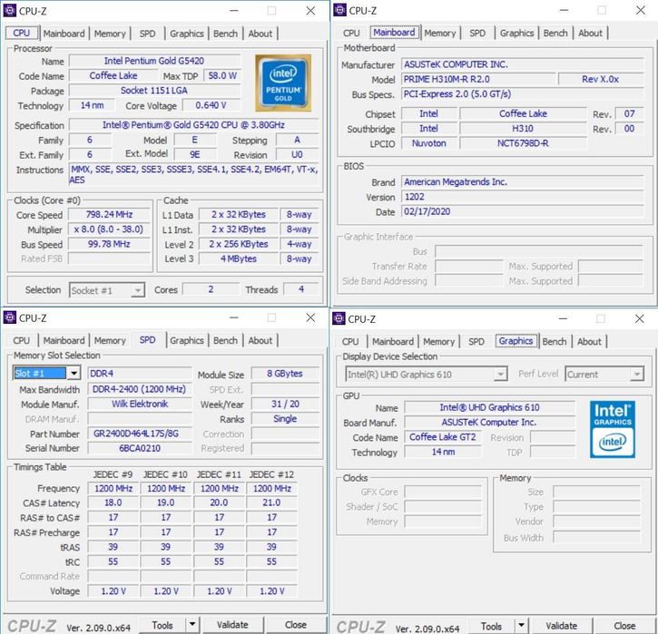 Pentium Gold G5420 + H310 + DDR4 8GB + SSD 240GB