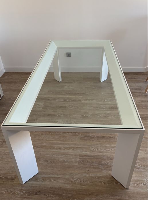 Mesa Jantar Madeira Maciça + Vidro Temperado | 200x100cm | Alta Qualidade