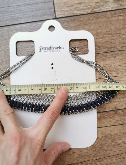 Nowy naszyjnik Stradivarius srebro granat zamsz