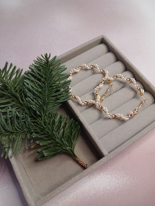 Серьги кольца с жемчугом, серьги круглые