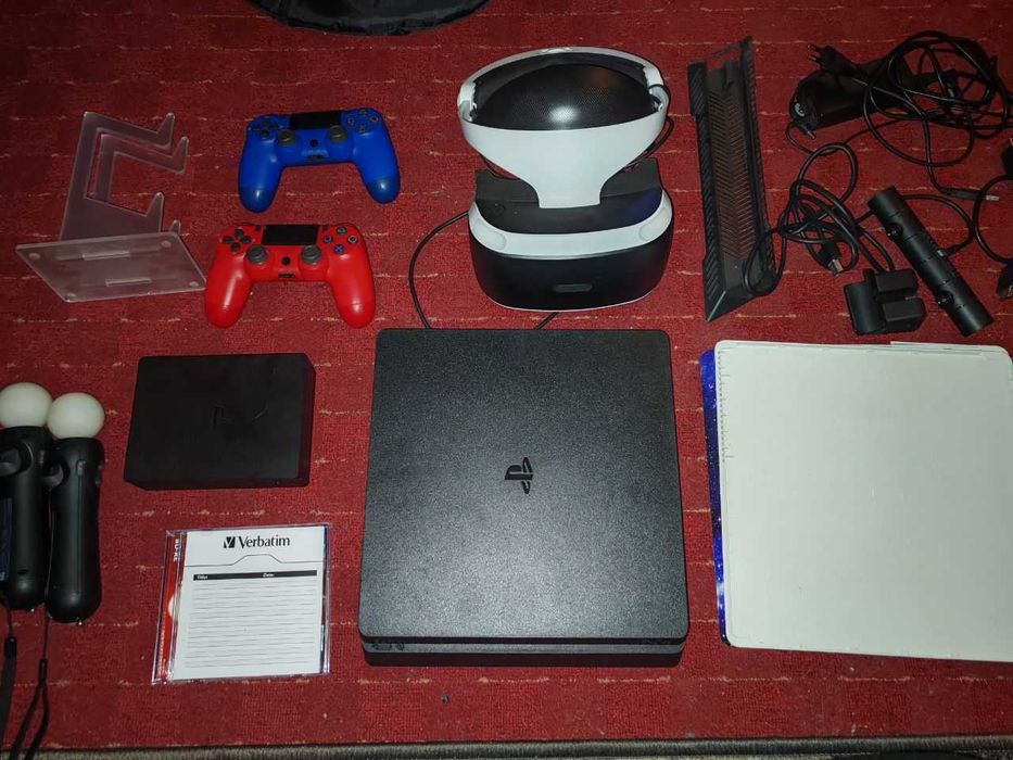 Sony PlayStation 4 Slim 1tb SSD 2 джойстика PS VR BluRay диск для игр