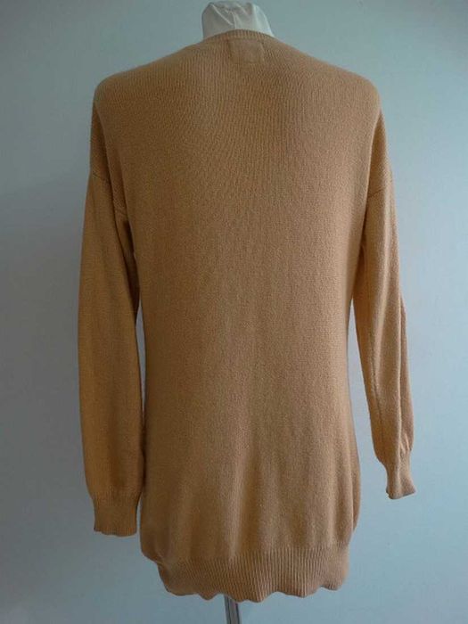 Sweter Kardigan z Angorą Długi Rozpinany Camelowy Kolor L