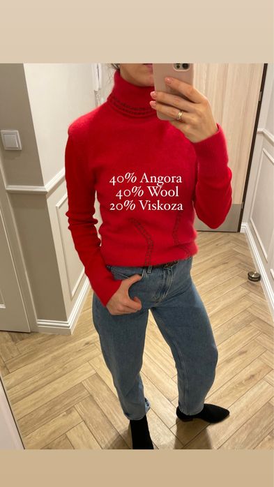 Sweter golf Vintage Angora Wool Wełna cozy czerwony świąteczny bordowy