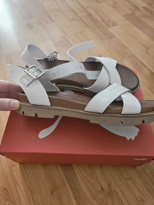 Skórzane sandały WOJAS – białe,  stan idealny