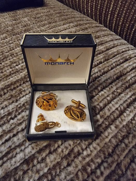 Вінтажні позолочені запонки з кліпсою для галстука “Monarch”