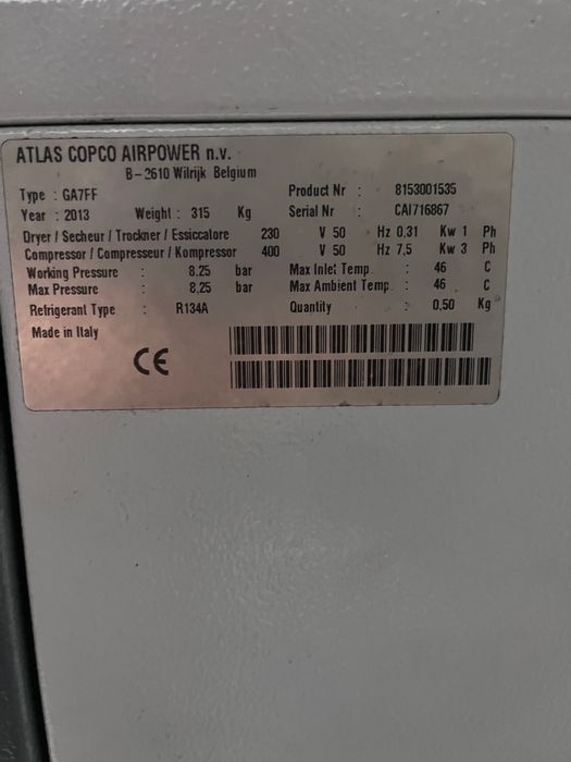 Sprężarka śrubowa Atlas Copco GA 7 FF