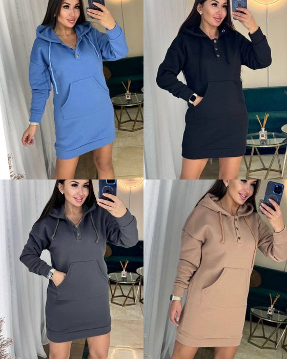 Тепле подовжена сукня туніка худі на флісі 42-52