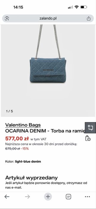 Torebka damska na ramie naramienna Valentino jeansowa NOWA