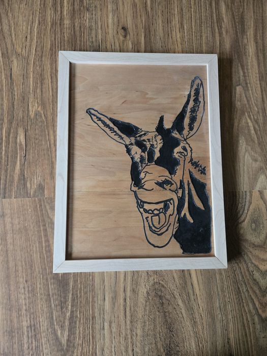 Oryginalny obraz 2d osioł drewniany