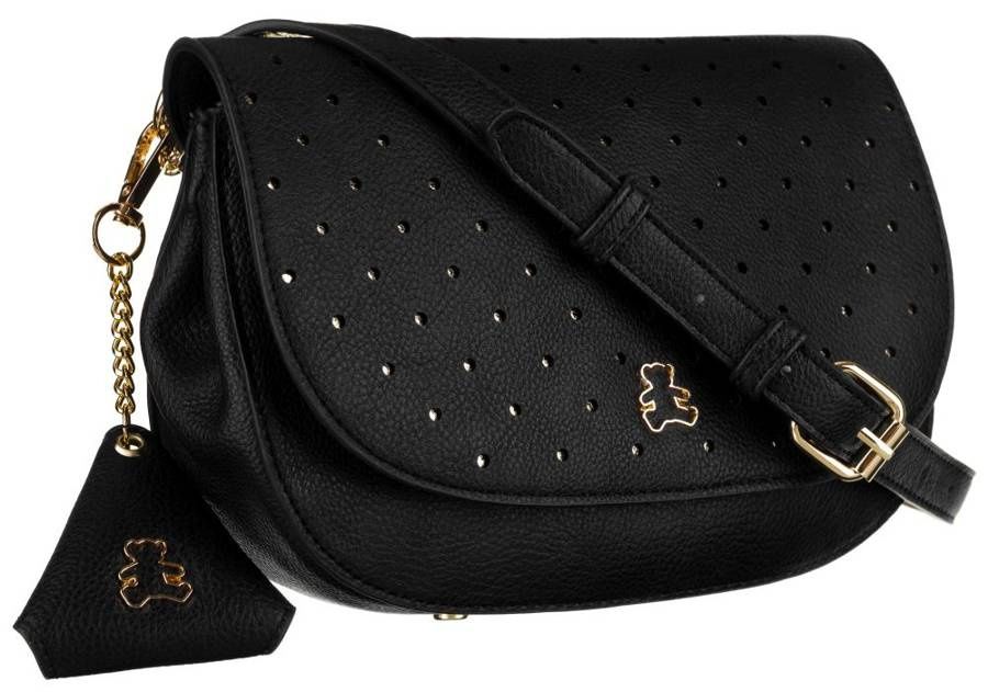 listonoszka damska ze stylową, ażurową klapką i brelokiem -