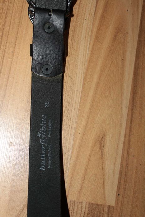 Вiнтажний шкiряний ремiнь Butterfly\blue з вiнтажною пряжкою