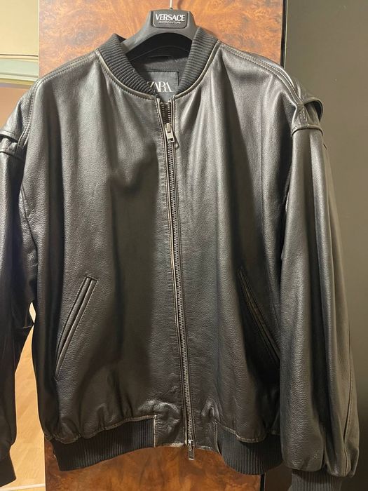 Кожаная куртка бомбер Zara XL