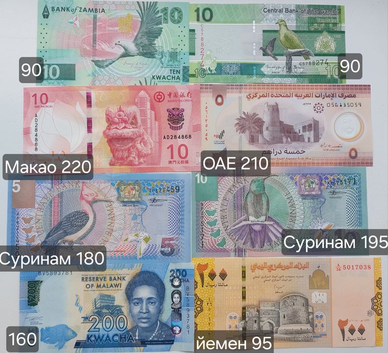 Банкноти, бони, купюри, гроші країн світу, UNC
