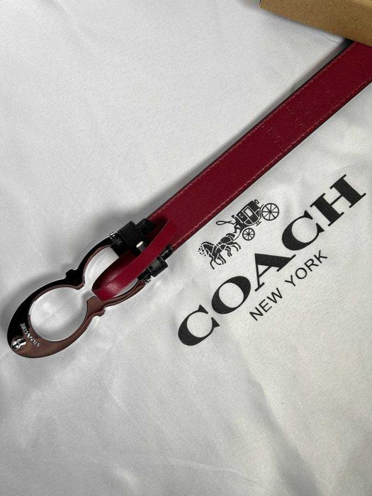 Ремень Coach Signature Buckle, 25 мм (серебро/черный/бордо)