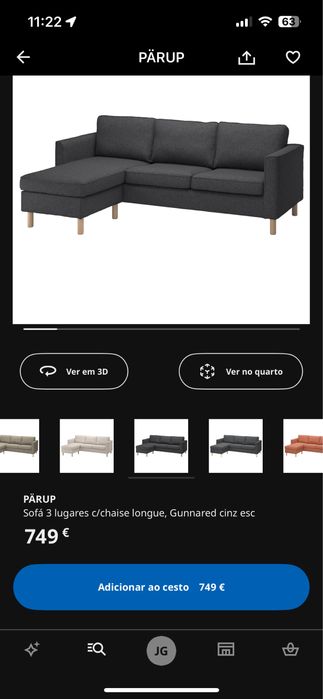 Sofá ikea  parup 3 lugares com chaise longue
