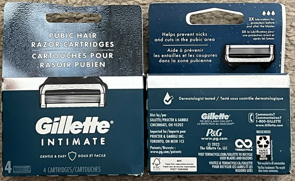 Леза Gillette Intimate 4шт картриджа, Бритва , Оригинал из США, лосьон