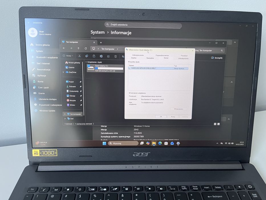 Laptop Acer Aspire 5 AMD Ryzen 5-4500U 16GB RAM 512GB SSD FullHD