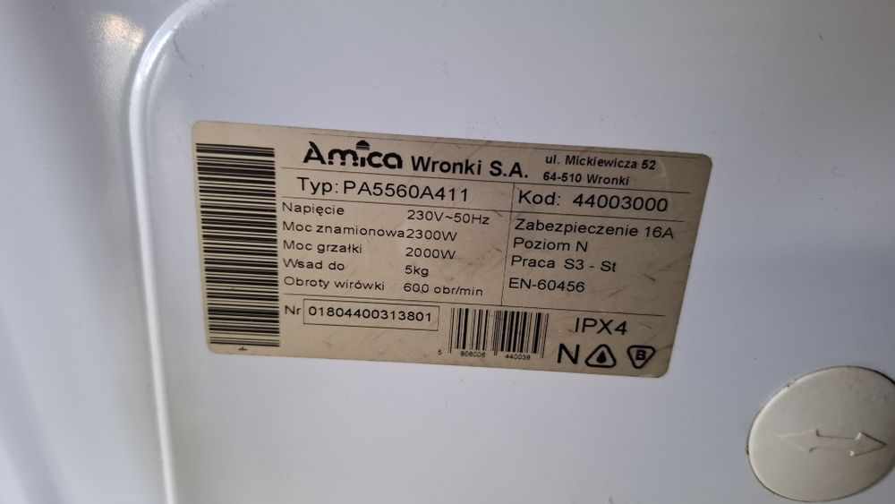 Części pralka amica PA5560A411