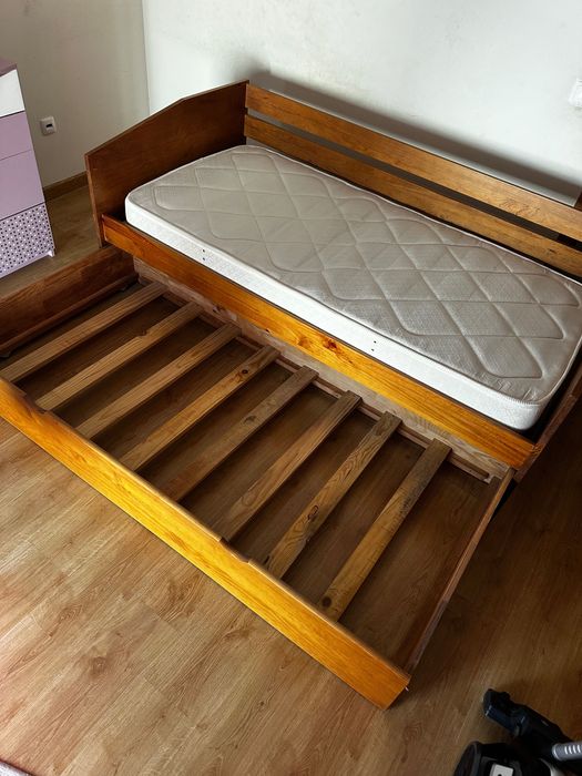 Cama individual dupla com gavetão madeira maciça