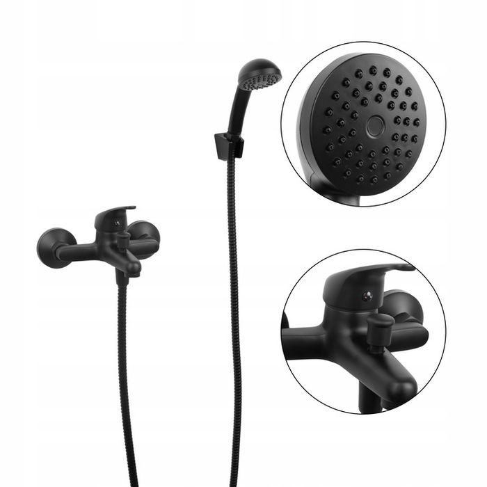 Bateria Wannowa Prysznicowa Ścienna Kran Do Wanny Wąż Czarny Loft