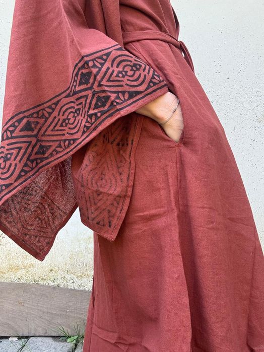 Kimono etno bawełniane brązowe