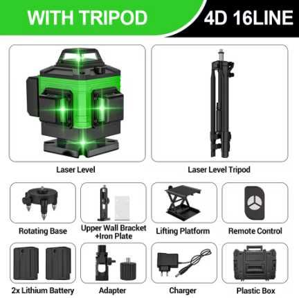 NIVEL DE LASER - 4D de 16 linhas c/ Tripé + 2 baterias