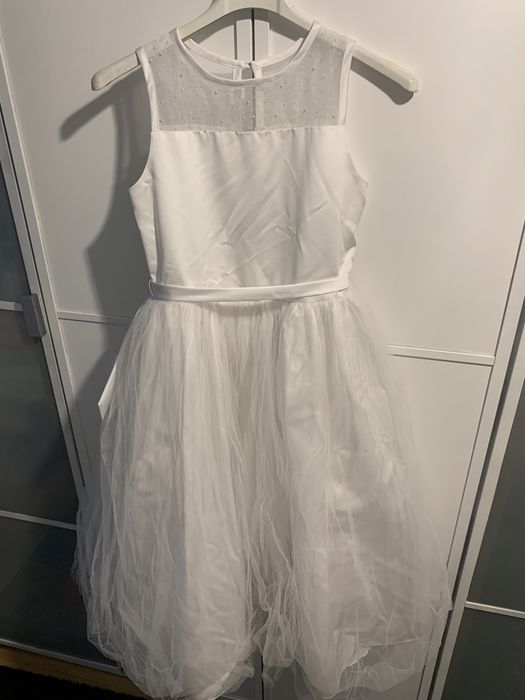 Sukienka komunia wesele biała tiul r. 140