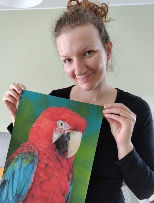 Rysunek praca artystyczna portret papugi A3