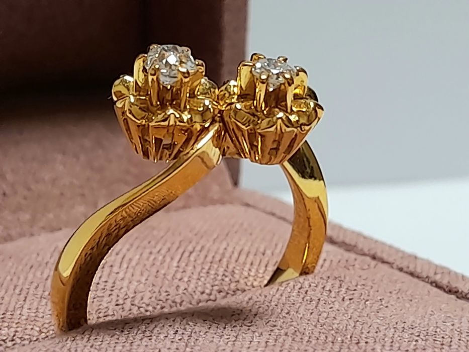 Złoty Pierścionek Rękodzieło Diamenty XXw 18k