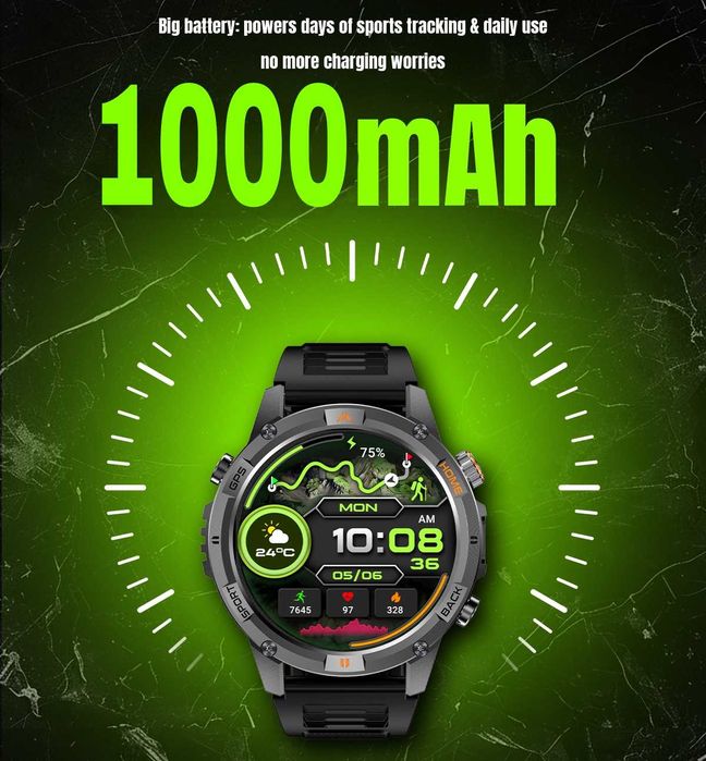 Смарт часы. VWAR YK15 PRO. GPS-офлаин. Compass.3D-меню.1000mAh.