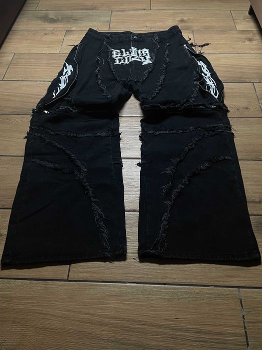 Black Tribal Distressed Zippers Baggy Jeans XL