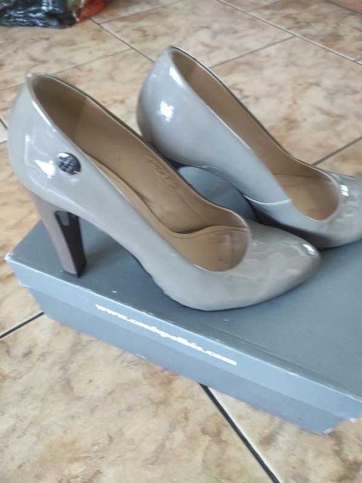 Czółenka skórzane, szare, 37