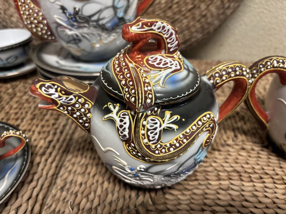 Serviço de Chá Japonês Dragonware Moriage - Casca de Ovo c/ Litofania