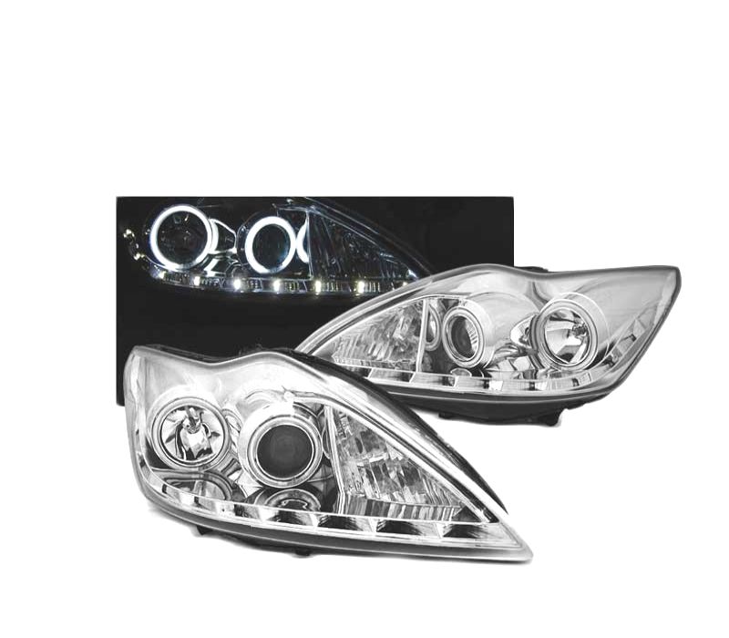 FARÓIS ANGEL EYES CCFL FORD FOCUS MK2 08-10 CHROME CROMADO