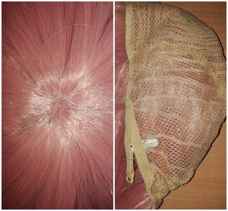 Długa prosta peruka różowa cieniowana z grzywką długi cosplay wig