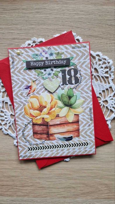 Kartka na 18 urodziny, ręcznie robiona, urodzinowa