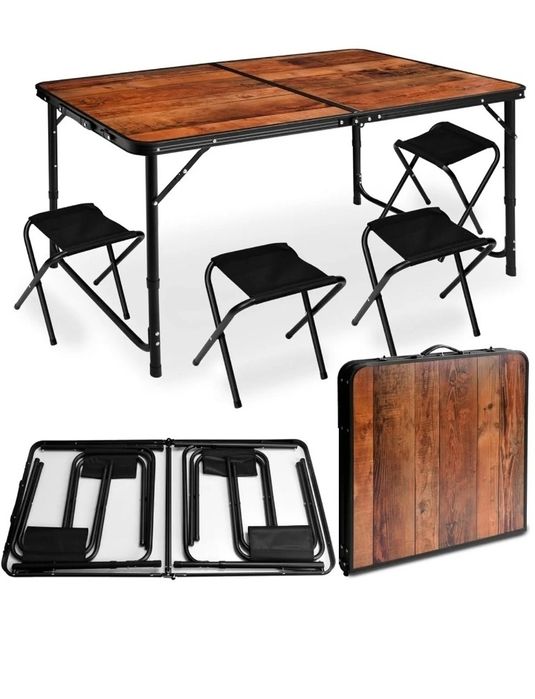 Stół Ogrodowy Rozkładany w Walizkę 120x60 cm + 4 Krzesła – Idealny na Camping/Działkę