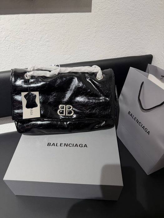 Сумка Balenciaga Monaco шкіра | чорна | срібна фурнітура