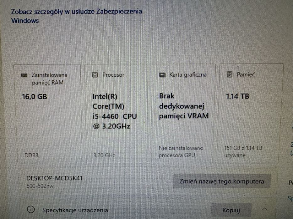 Komputer HP Pavilion i5-4460 / GTX 960 2GB / 16GB RAM / 1,25TB