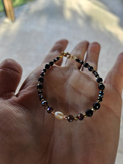 Bransoletka kamienie naturalne Jadeit Perła naturalna Kryształki
