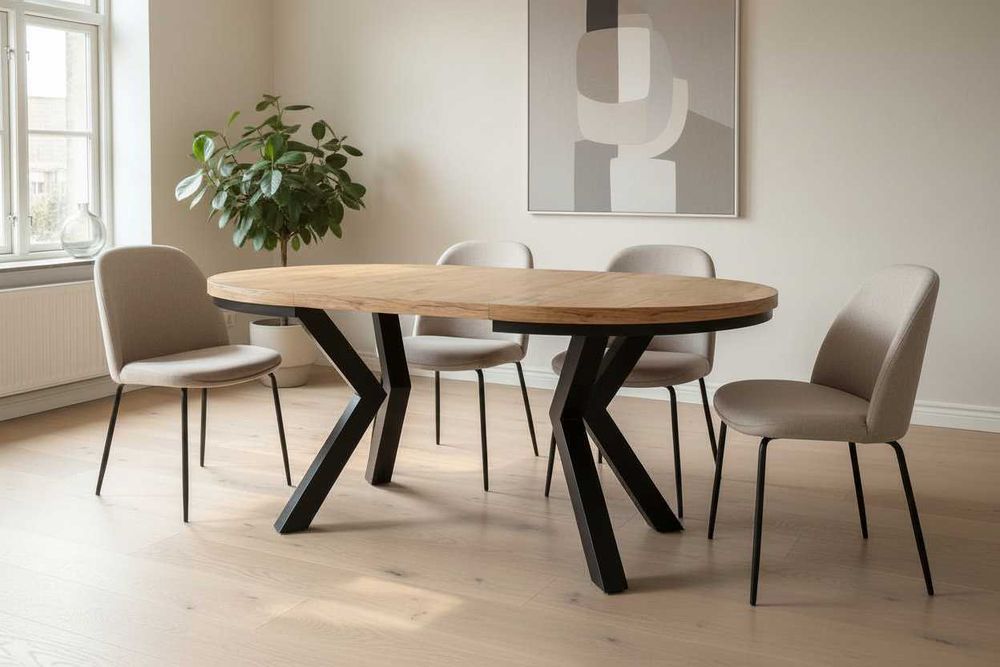 stół okrągły rozkładany pająk LOFT 120/220  z maskownicą nogi metal