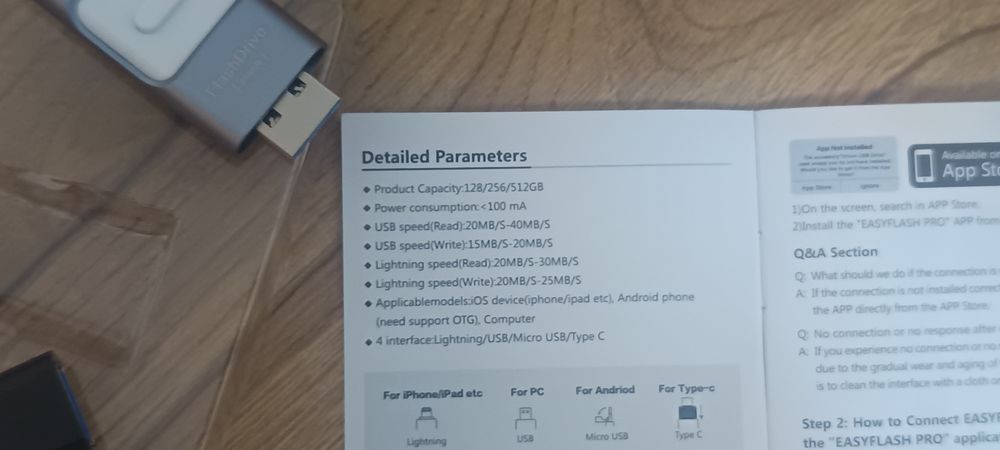 Wielofunkcyjny pendrive USB 4 w 1 flashdrive 256Gb