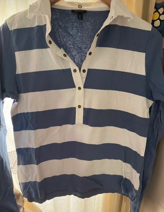 Polo Gant manga comprida riscas azuis à frente L