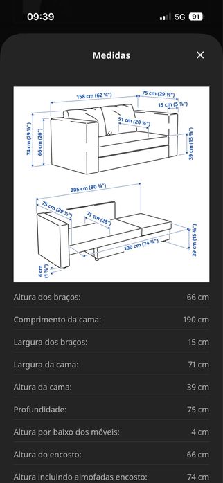 Sofá cama IKEA 2 lugares com arrumação