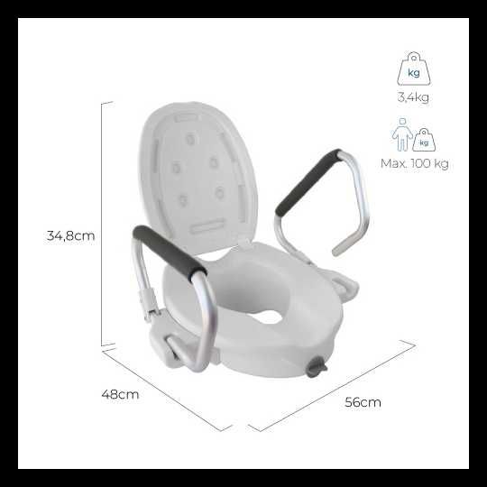 Elevador de sanita Guadiana com tampa, apoios de braços dobráveis