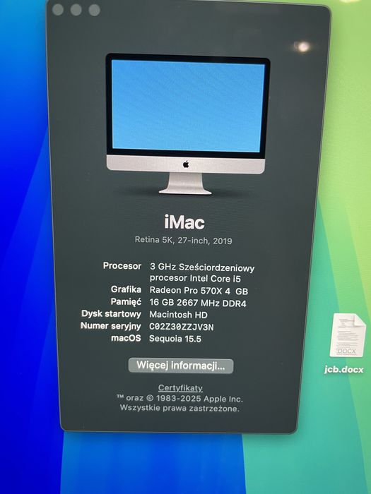 Komputer stacjonarny iMac Ratina 5k 2019 27-inch