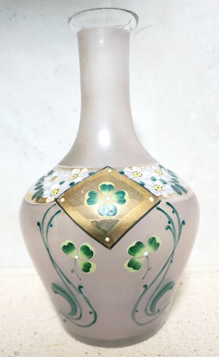 Beautiful antique Art Nouveau carafe in enameled and gilded glass